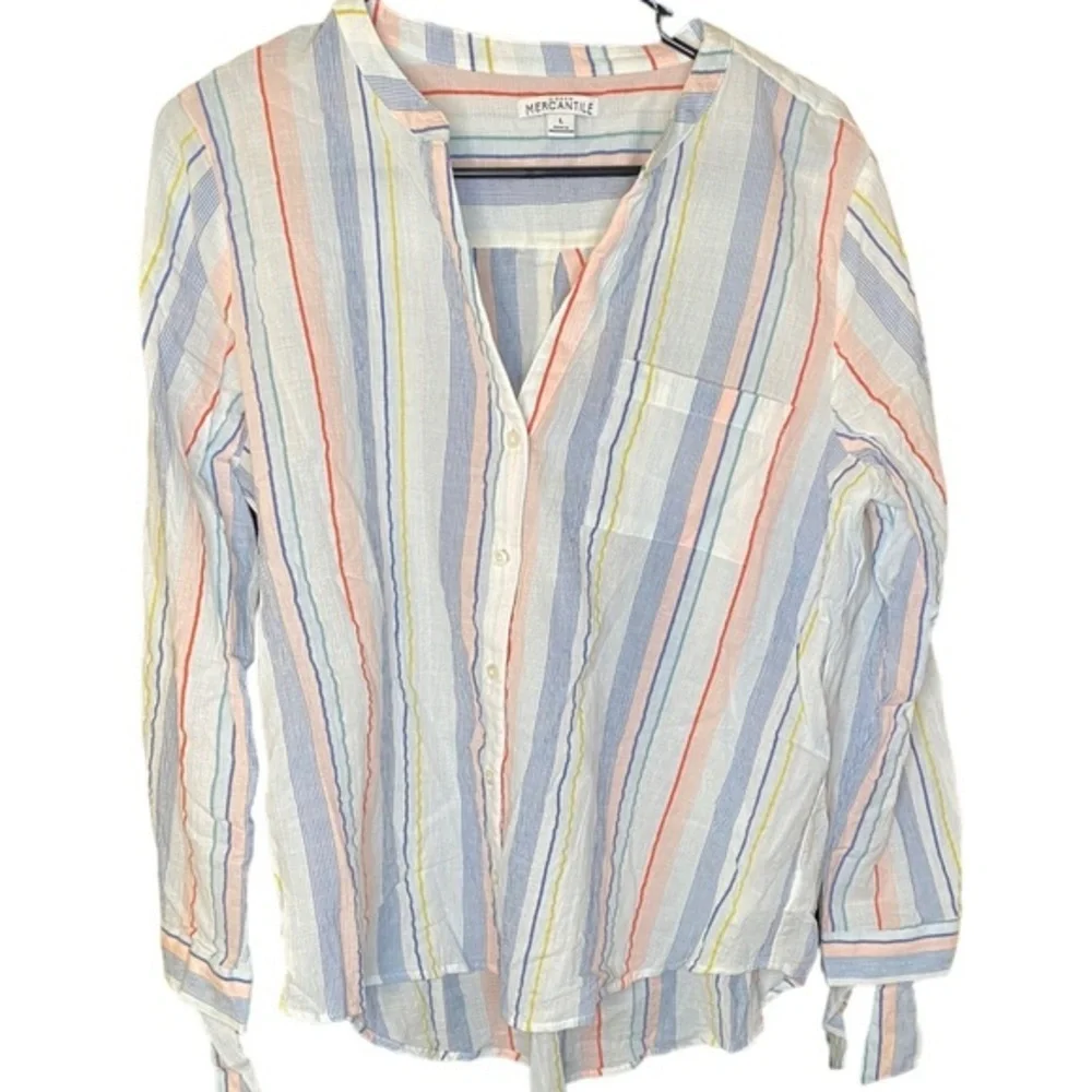 J. Crew Mercantile colorful striped button down spring shirt size large